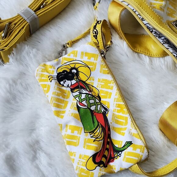 Ed Hardy Y2K RARE Geishas Rule Large Yellow Tote Bag NWT - Picture 3 of 4